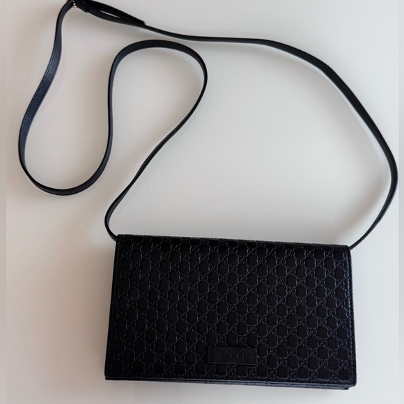 Gucci Black Microguccissma Leather Wallet On Chain (WOC) - Picture 8 of 16